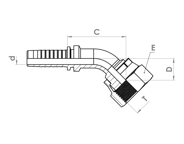سر شیلنگ زانویی هیدرولیک ZEC مدل 45° ORFS